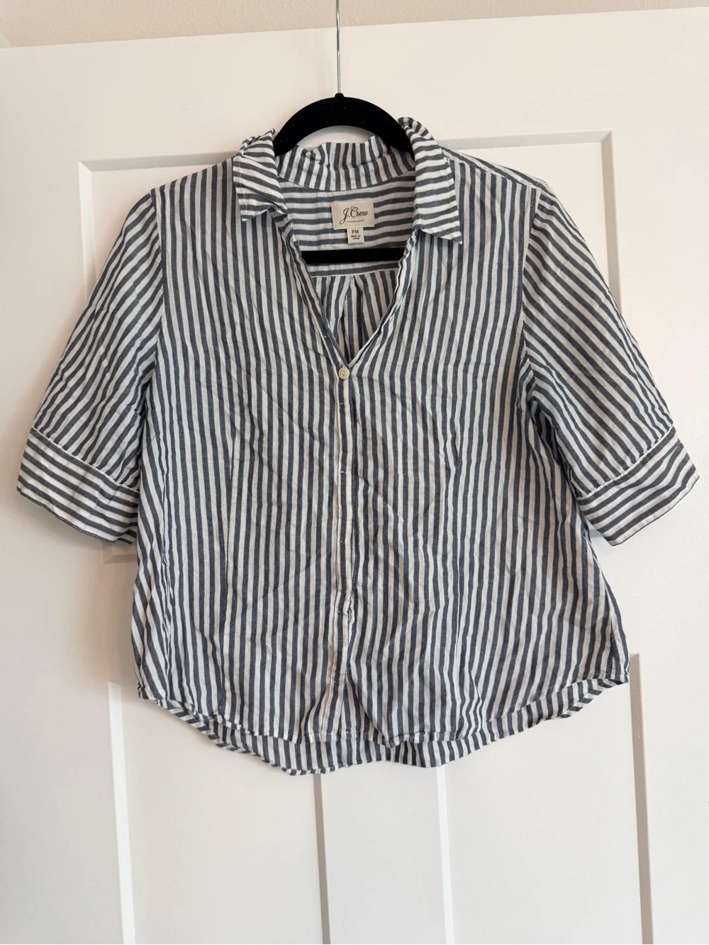 J. Crew Men’s Navy and White Vertical Stripe Button-Down Shirt